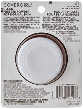 Covergirl Clean Pressed Powder Foundation swatch 125 Buff Beige shows accurate shade.
