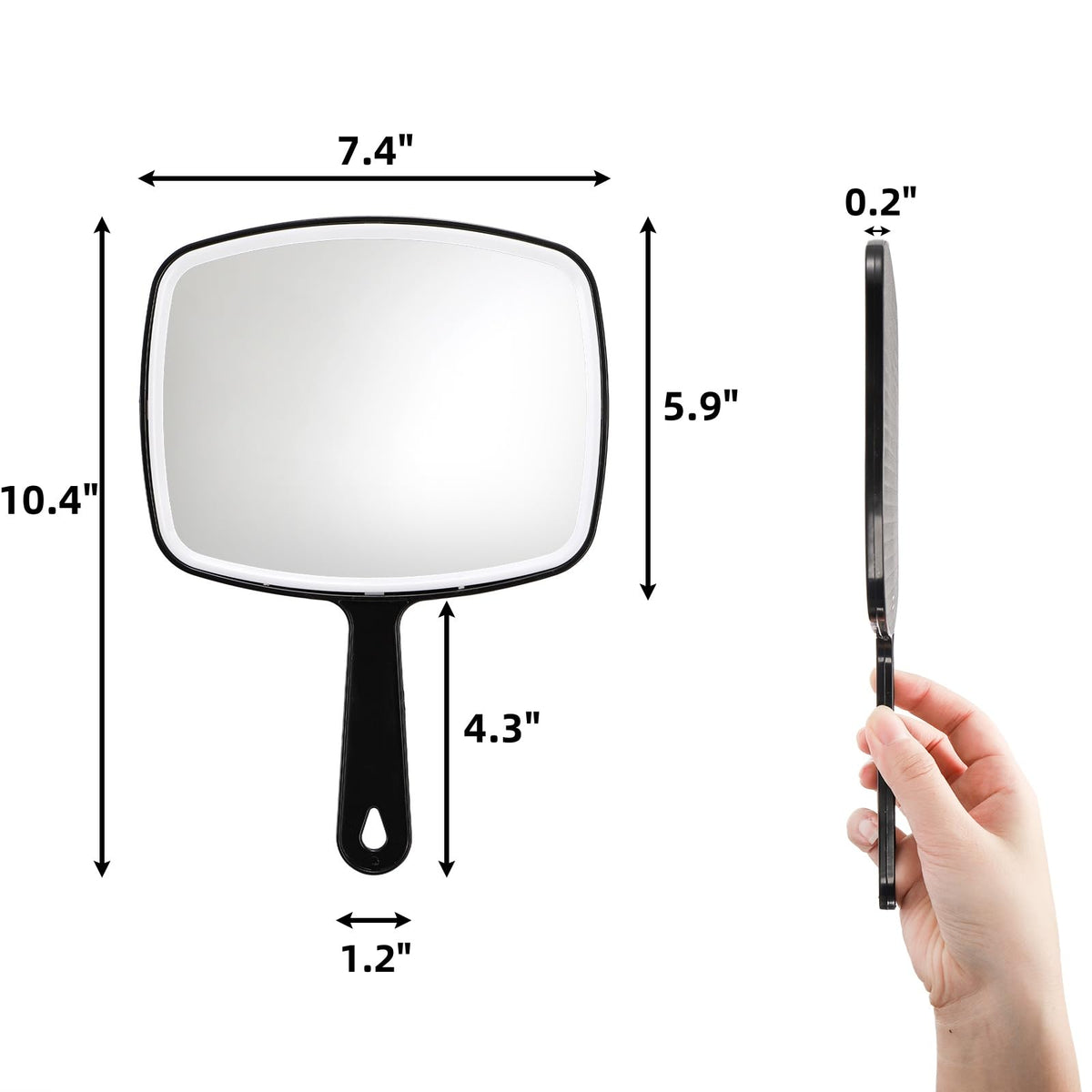 Covzoe hand mirror close-up emphasizing smooth grip and reflective surface for precise makeup