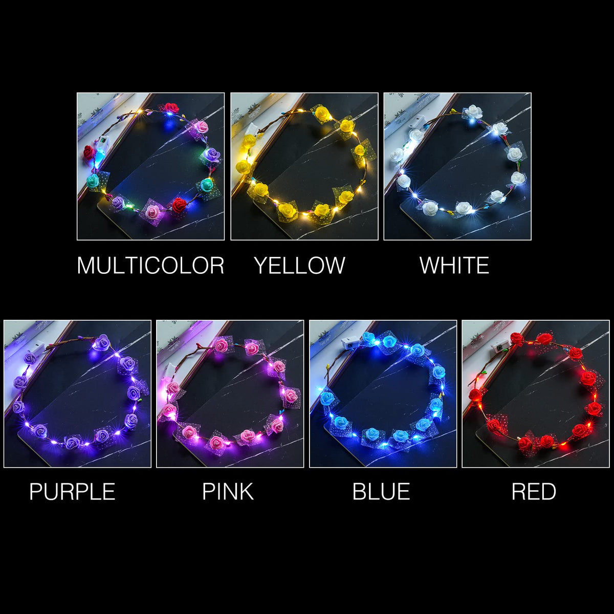 Coxeer ornate LED headpiece creates romantic lighting for photos.