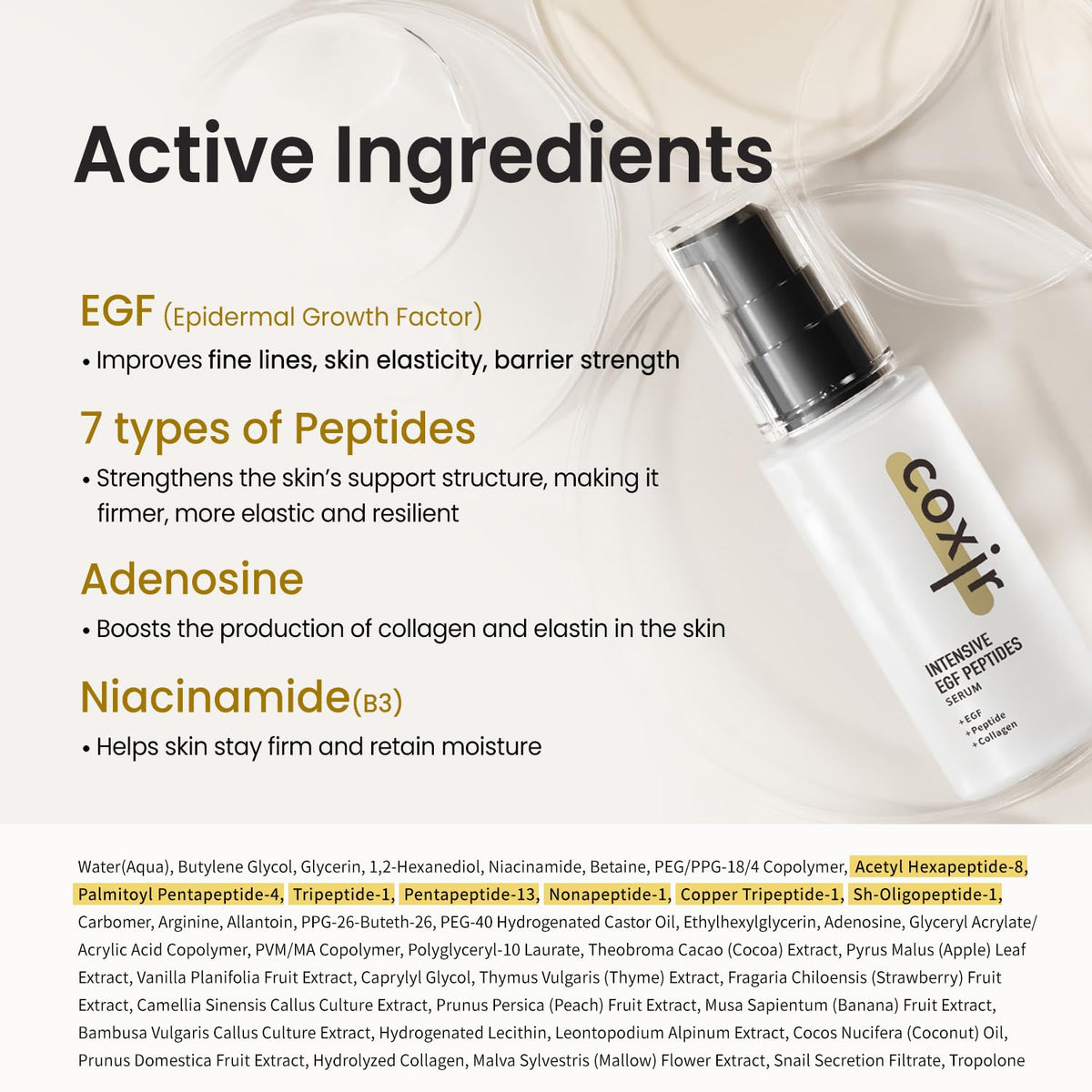 Coxir Intensive EGF Peptides Serum morning routine application image implies day-night use