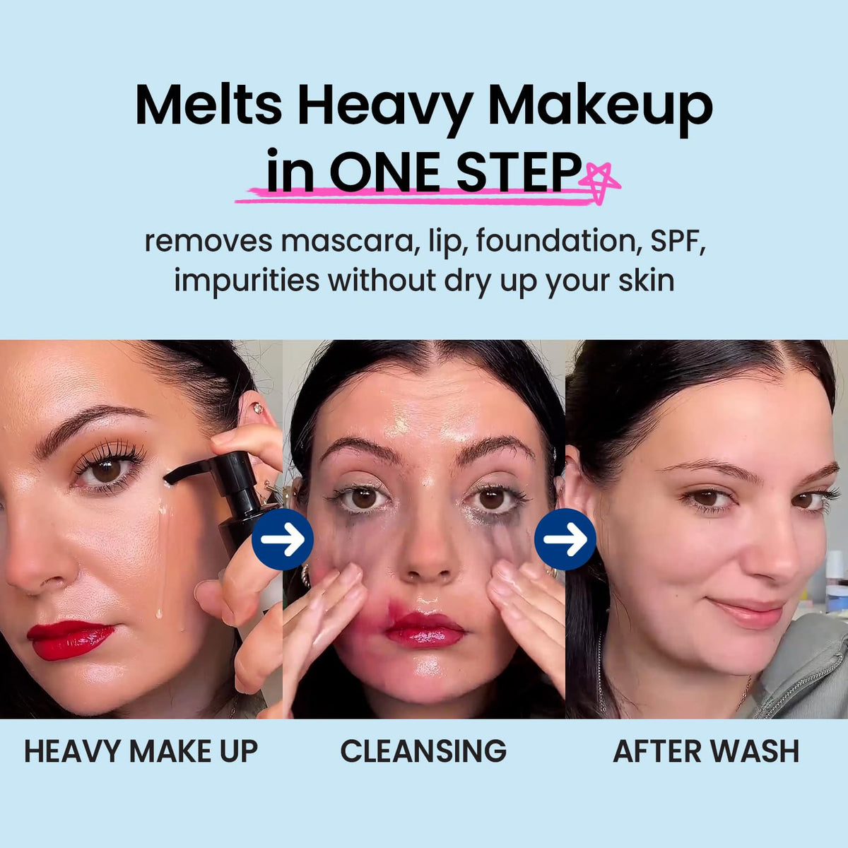 Coxir Ultra Hyaluronic Cleansing Oil pump shows easy emulsion for cleansing.