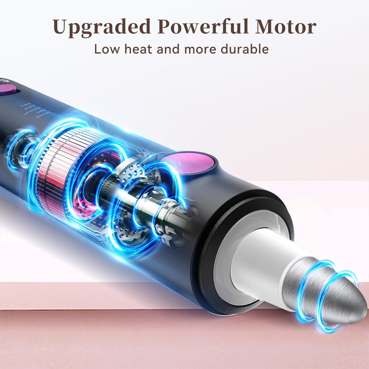 CoziBB cordless nail file shown with USB charging for travel use.