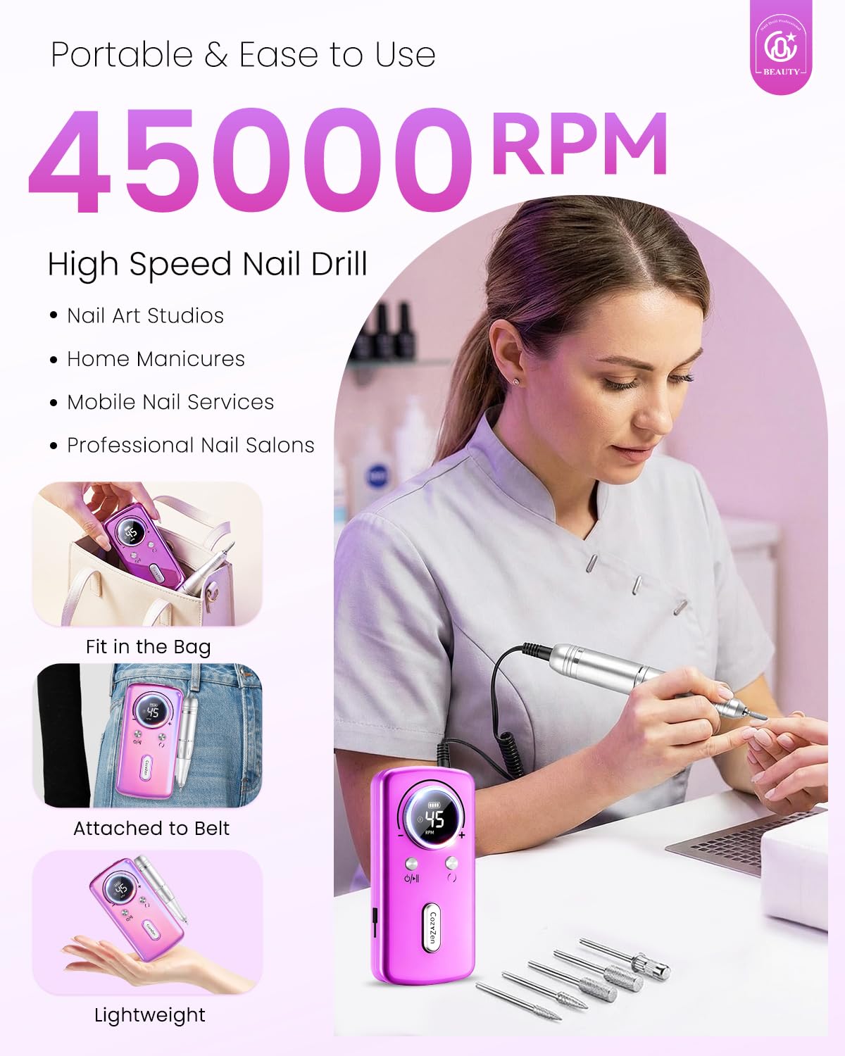CozyZen low-noise operation enables quiet, focused nail treatments.