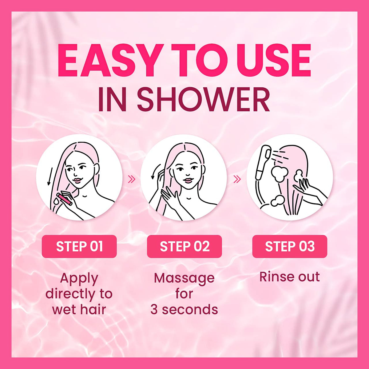 CP-1 application on wet hair shows quick 3-second massage for instant absorption.