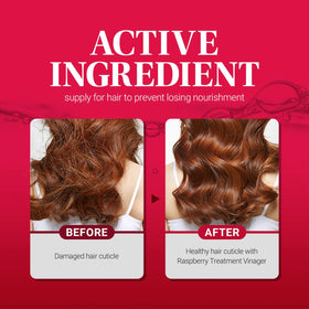 Pouring CP-1 Raspberry Treatment Hair Vinegar Rinse to demonstrate simple application