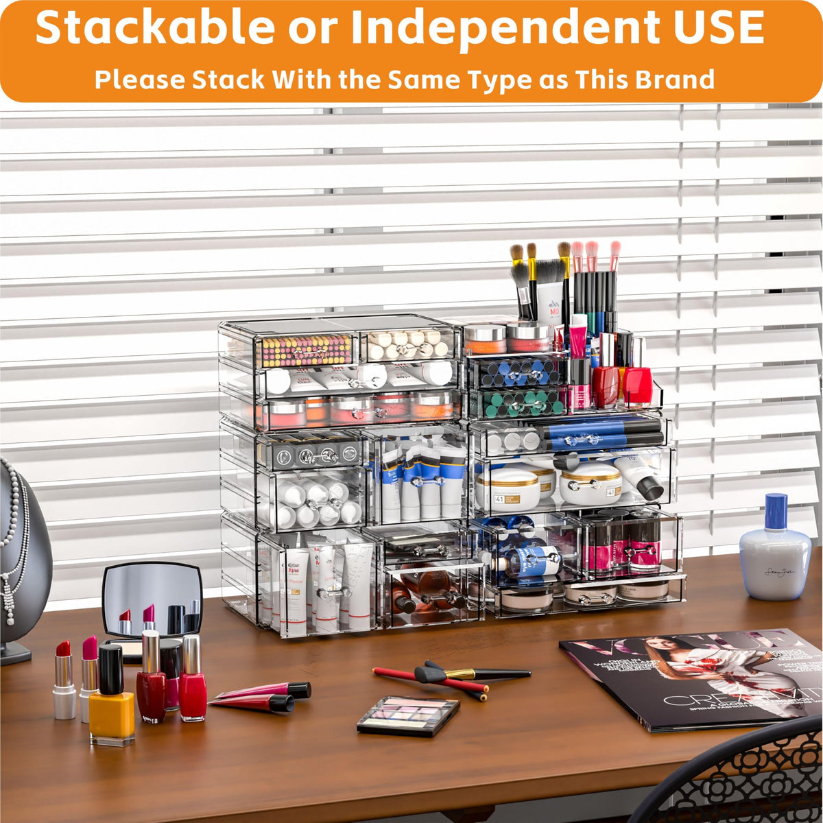 CQ Acrylic bathroom countertop cosmetic organizer for skincare products