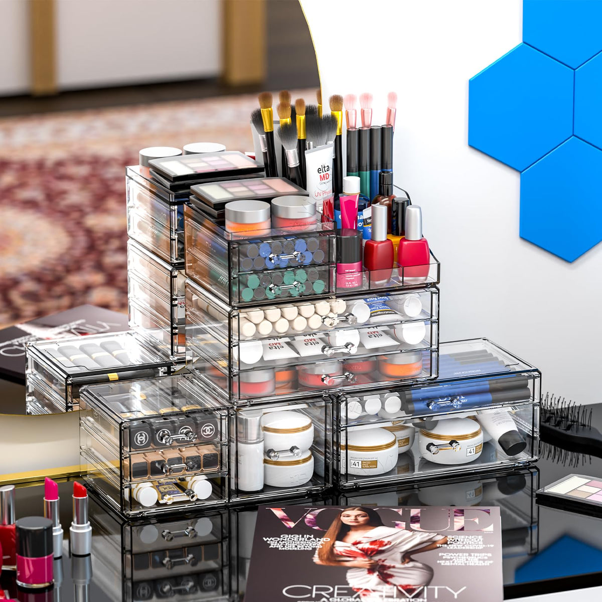 CQ Acrylic dorm room desk vanity organizer enhancing compact spaces