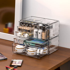 Cq acrylic jewelry and hair clip drawer keeps accessories neat.