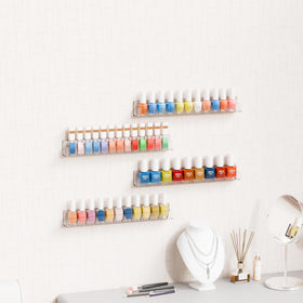 Display of polish and essential oils on a Cq Acrylic shelf