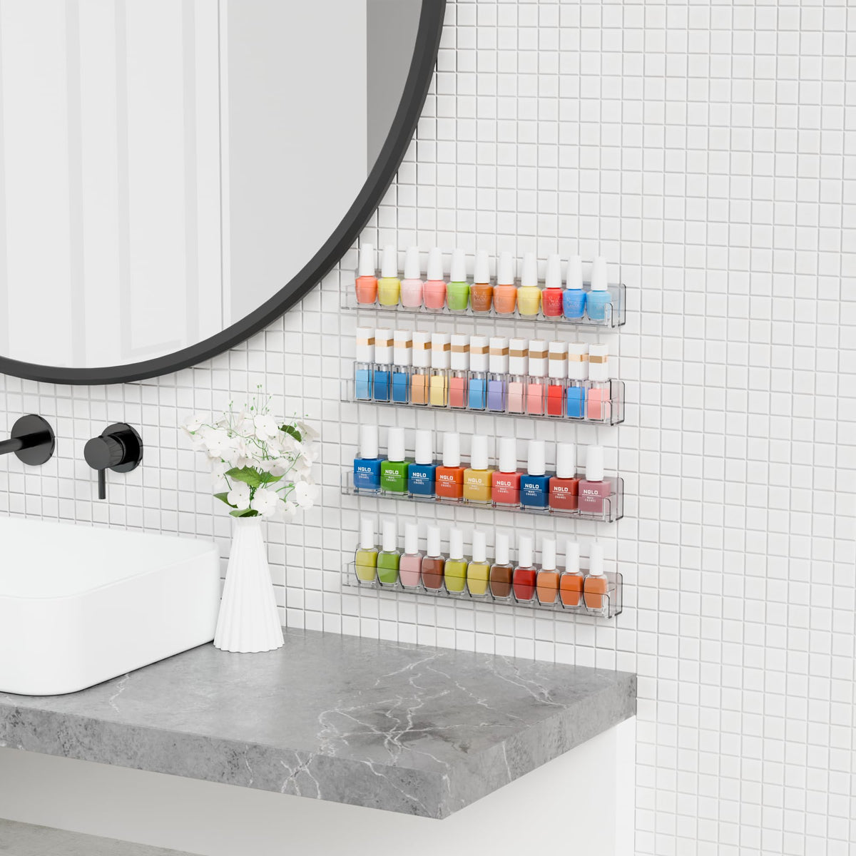 Salon-friendly decor using Cq Acrylic nail shelf units