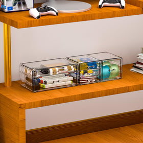 Cq acrylic vanity makeup storage simplifies desk setup.