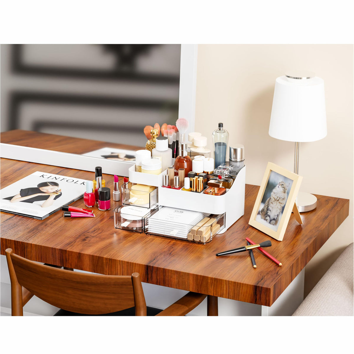 CQ Acrylic vanity organizer, a stylish gift for beauty lovers.