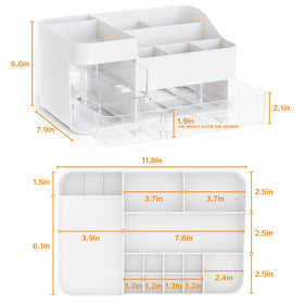 CQ Acrylic white organizer with multiple compartments for lipsticks and tools.