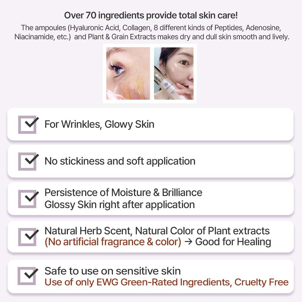 CQMONG Ampoule Serum ingredients highlight peptides and vitamins.