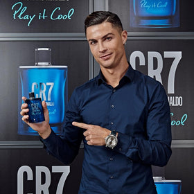 CR7 Play It Cool blue tinted bottle evokes oceanic freshness and sporty energy.