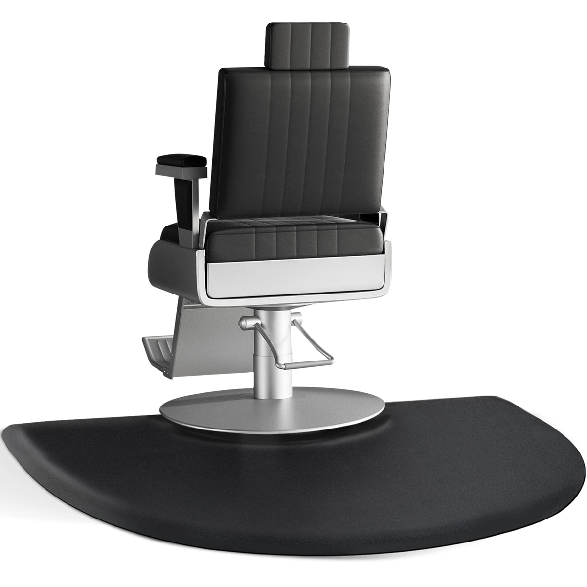 Crablux barber salon chair mat 3x5 semi circle reduces fatigue.