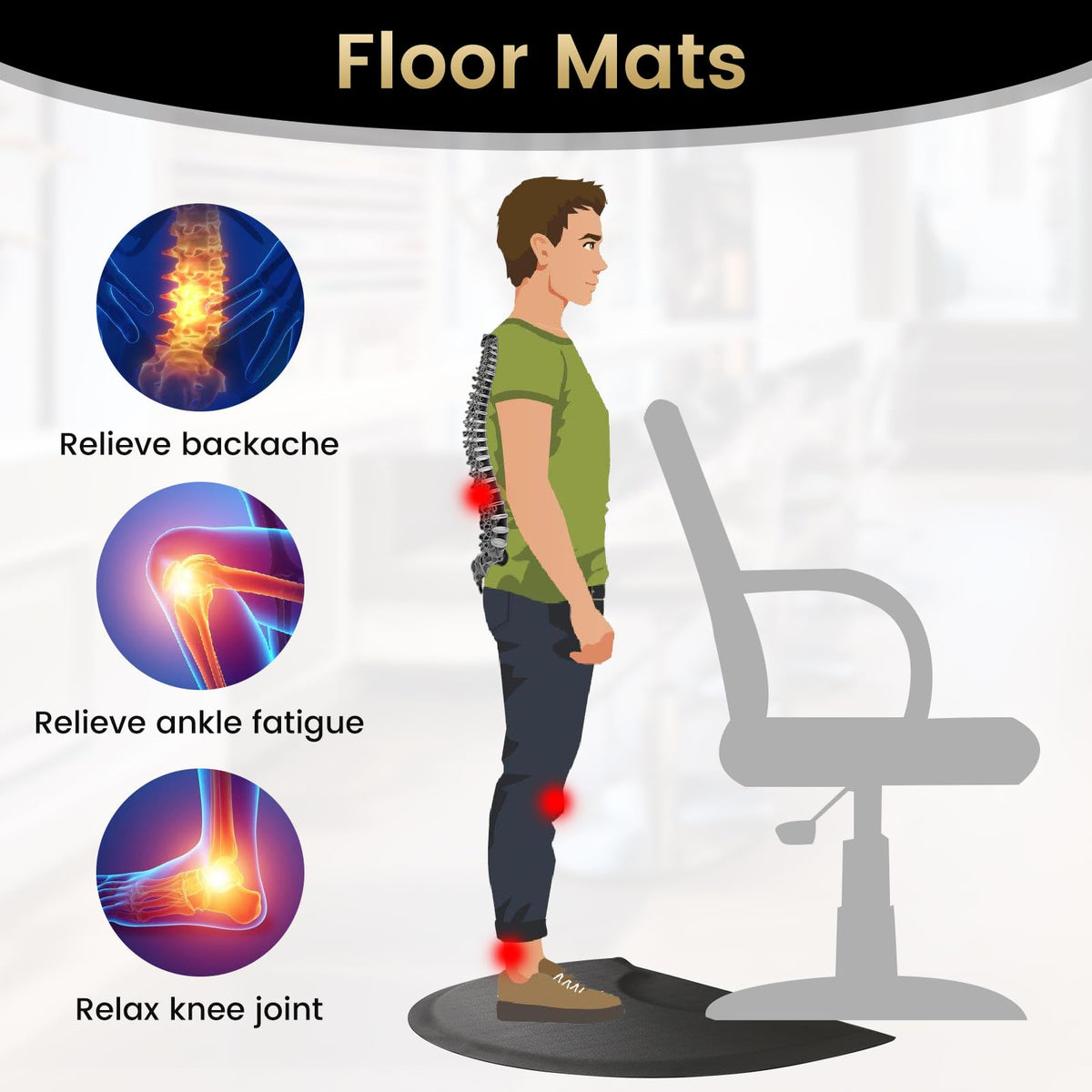 Crablux ergonomic salon mat non-slip bottom helps prevent slips.