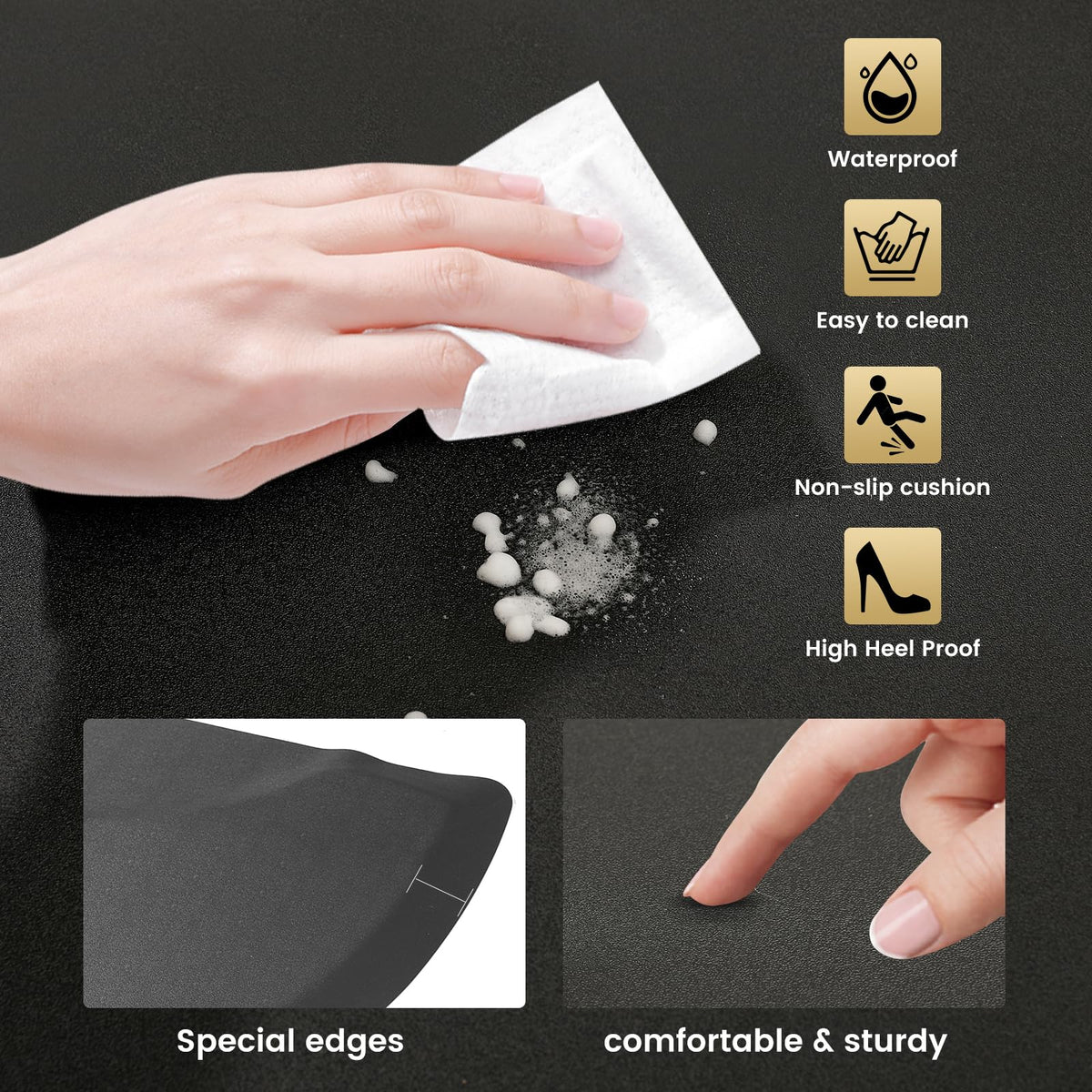 Crablux salon mat cushion closeup shows soft surface for day-long comfort.