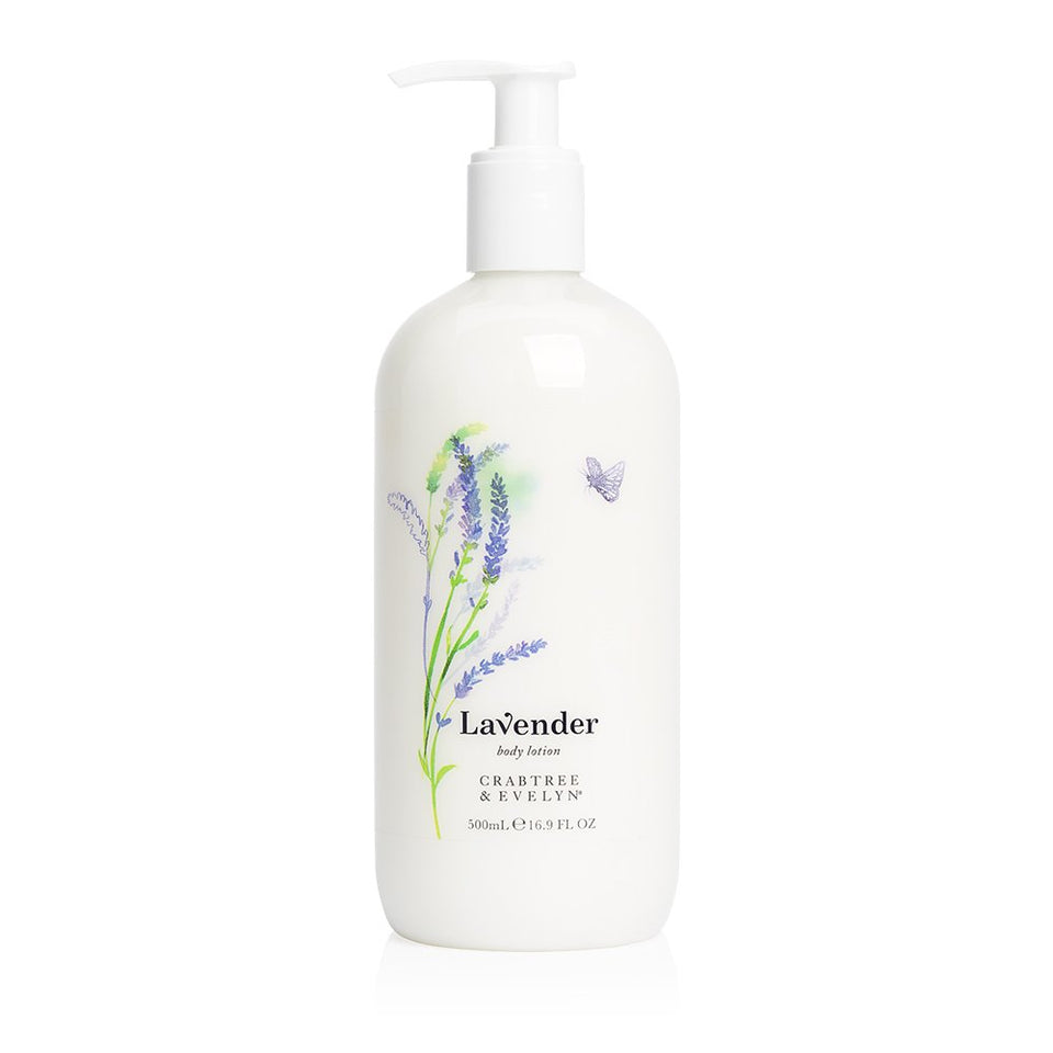 Crabtree & Evelyn lavender body lotion bottle for daily hydration and calming fragrance.