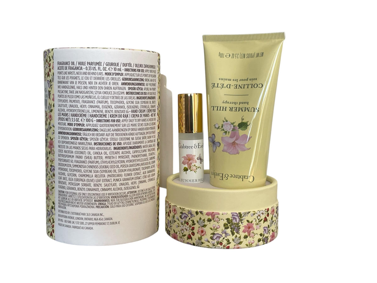Gift-ready Crabtree & Evelyn Summer Hill set displayed in sophisticated packaging.