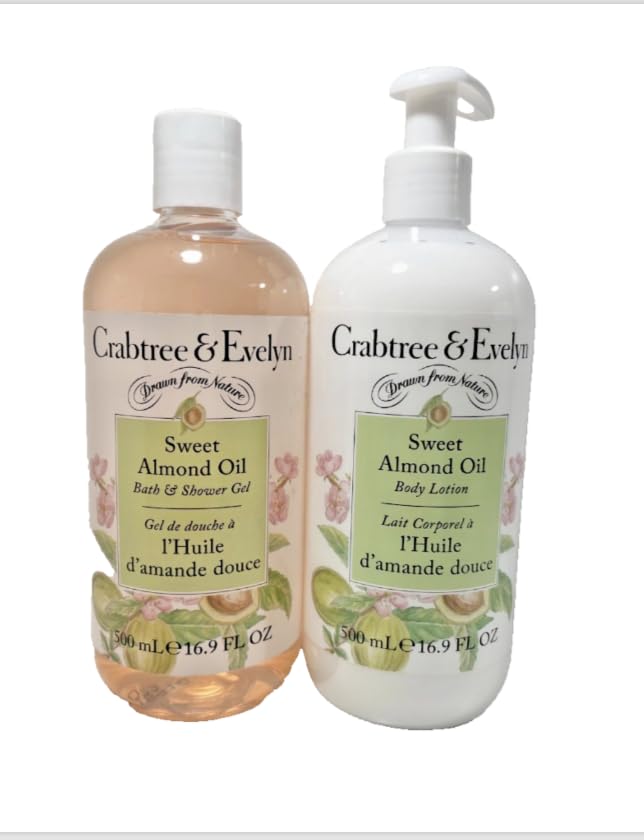 Crabtree & Evelyn Sweet Almond Oil body lotion closeup shows creamy texture for smooth skin.