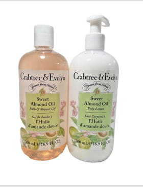 Crabtree & Evelyn Sweet Almond Oil body lotion closeup shows creamy texture for smooth skin.