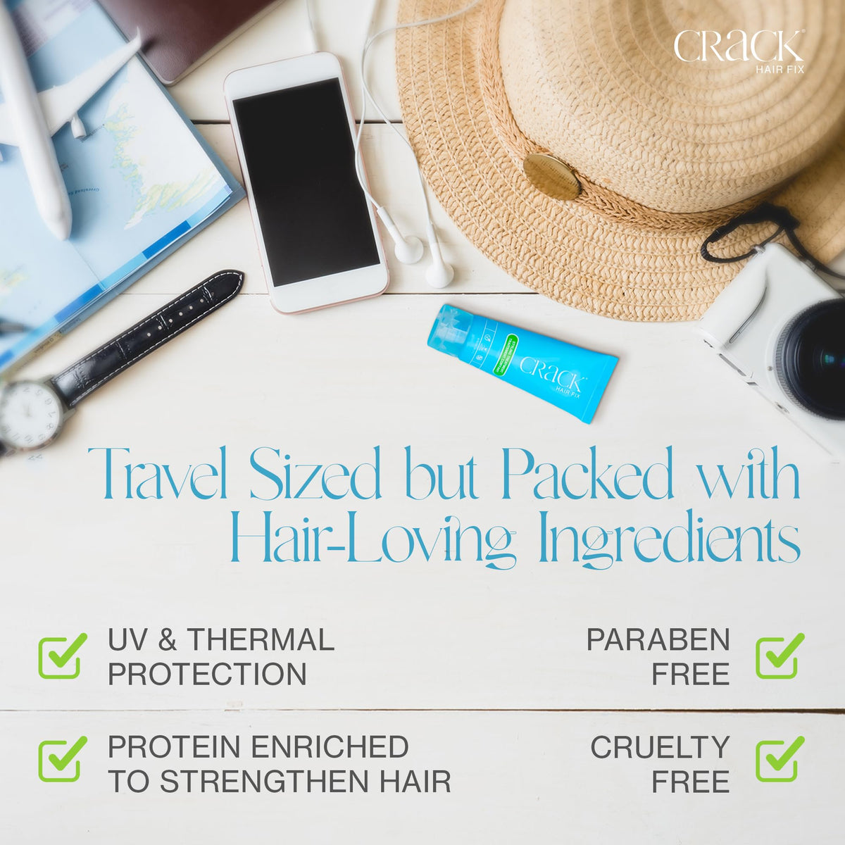 Crack Hair Fix demonstrates frizz-control in a humid environment for sleek results.