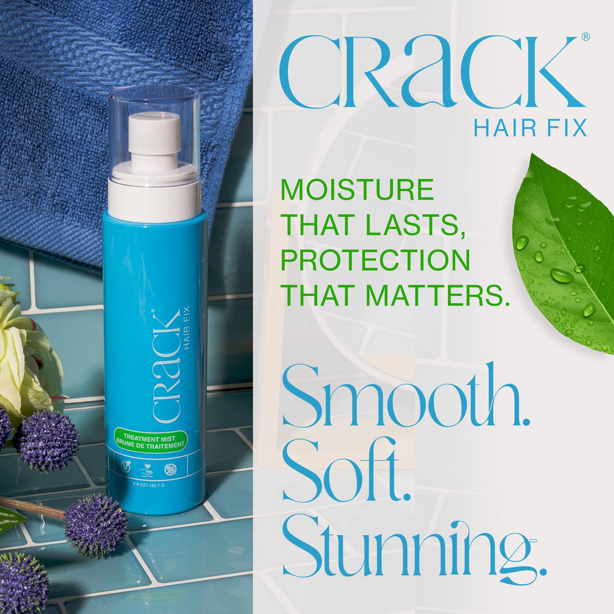 Crack Hair Fix Mist bottle pour illustrating easy spray for quick refresh
