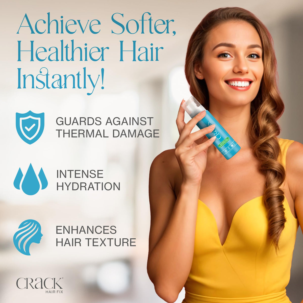 Crack Hair Fix Mist Spray applied on damp hair for smoother texture