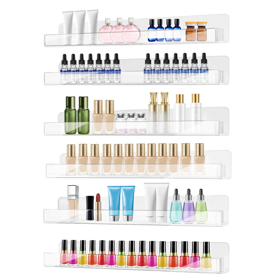Craftifano 6-pack wall-mounted acrylic nail polish organizer full display showing clear visibility