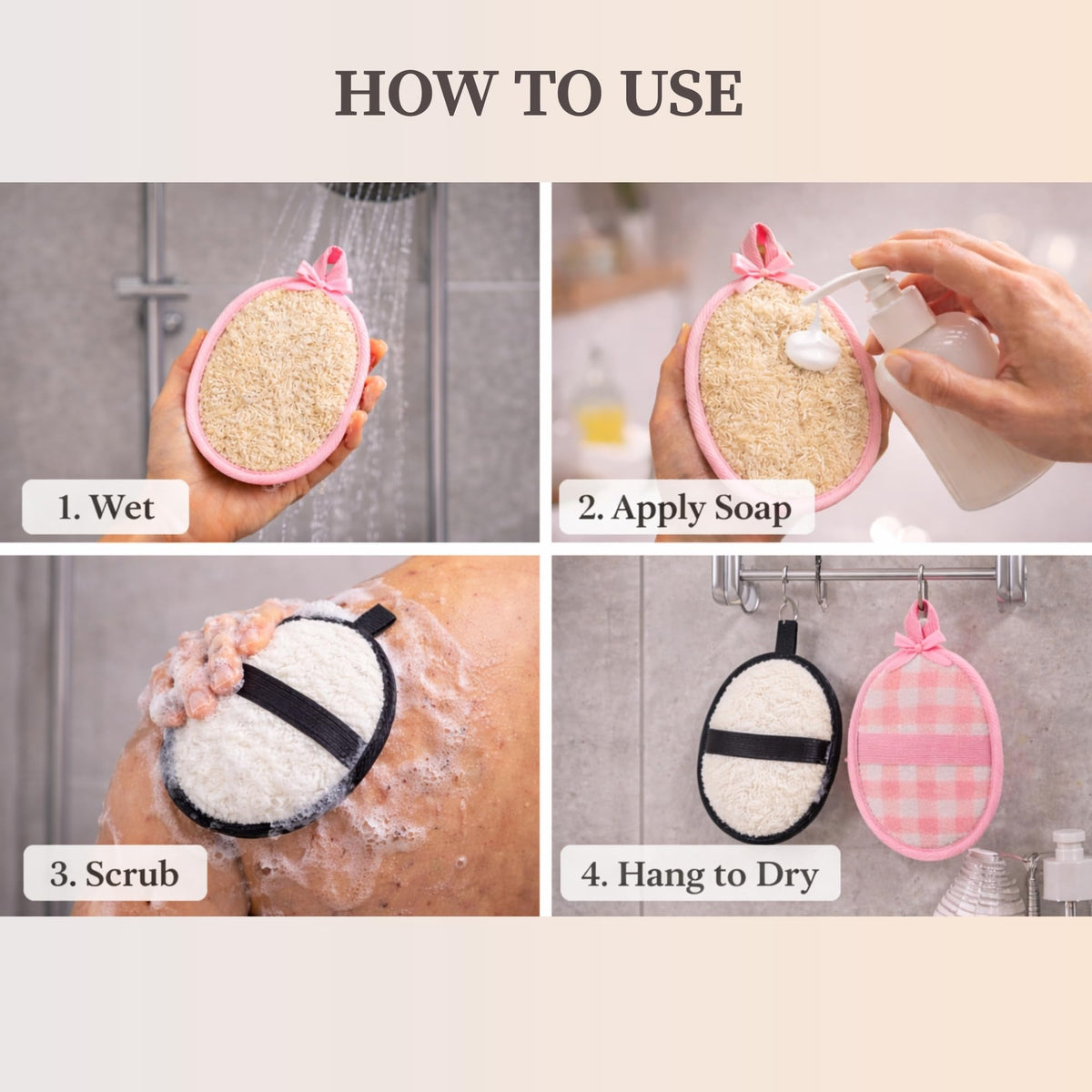 CraftsOfEgypt loofah pad ideal for face, back, and body scrubbing.
