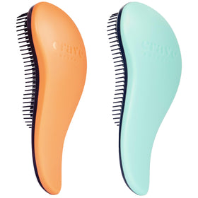 Crave Naturals Glide Thru Hair Brush front view in coral and turquoise for gentle detangling.