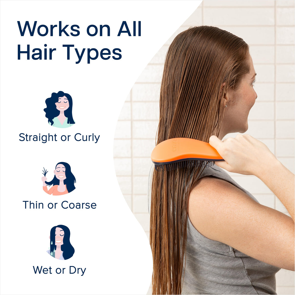 Crave Naturals Glide Thru Hair Brush usable on wet and dry hair for versatile detangling.