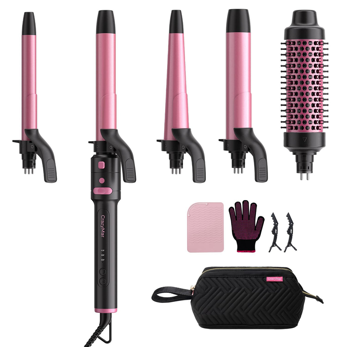 CrazyMar 5-in-1 curling iron set with five barrels for versatile styling