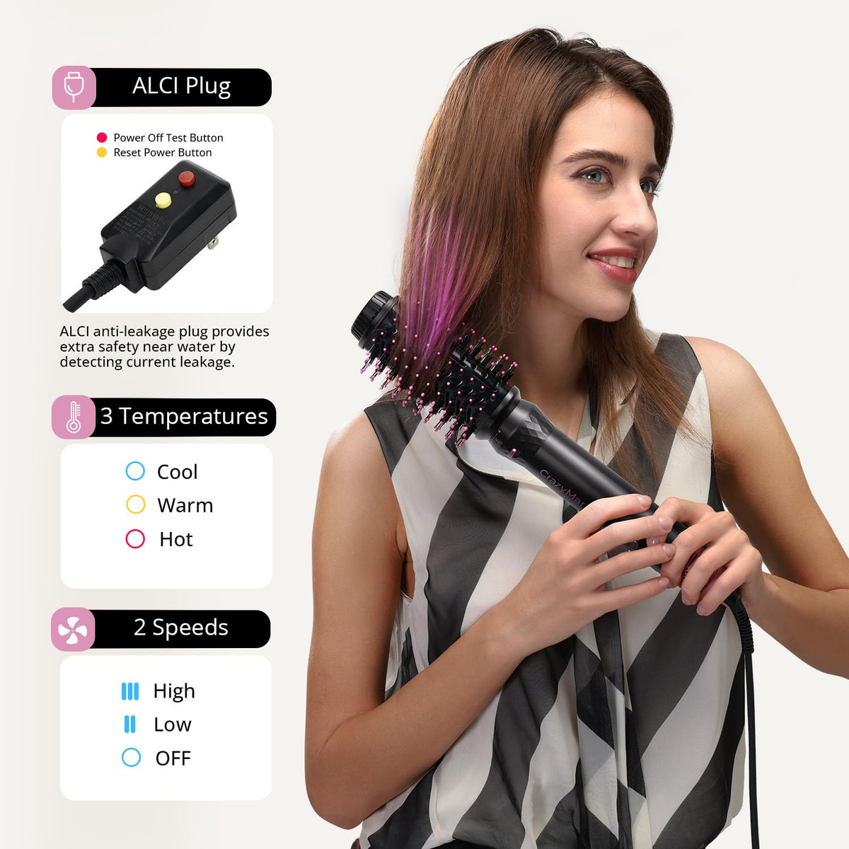 CrazyMar Air Wrap Hair Styler safety features for a secure styling session.