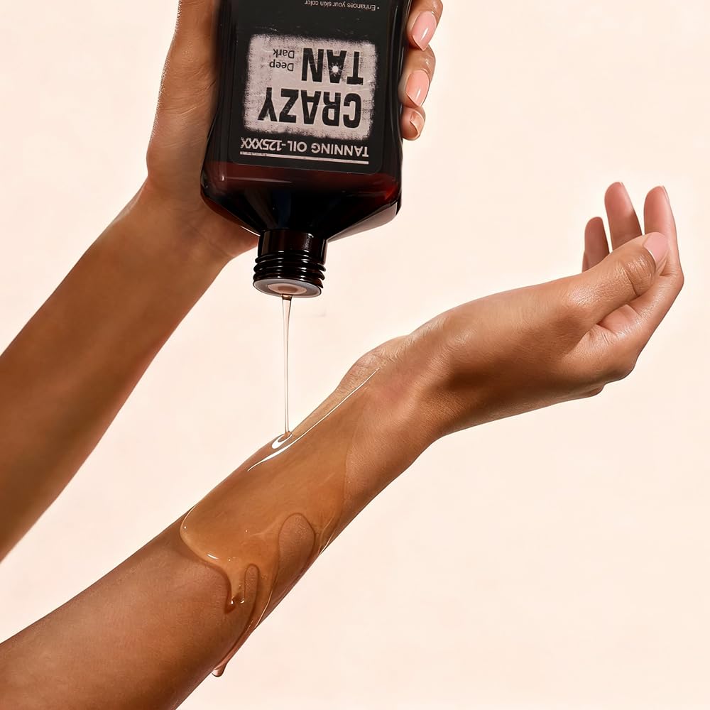 Crazytan on beach day setup for hydrated, natural-looking tan