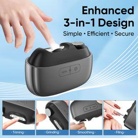 CreaCare electric nail clipper polishing nails for a smooth finish.