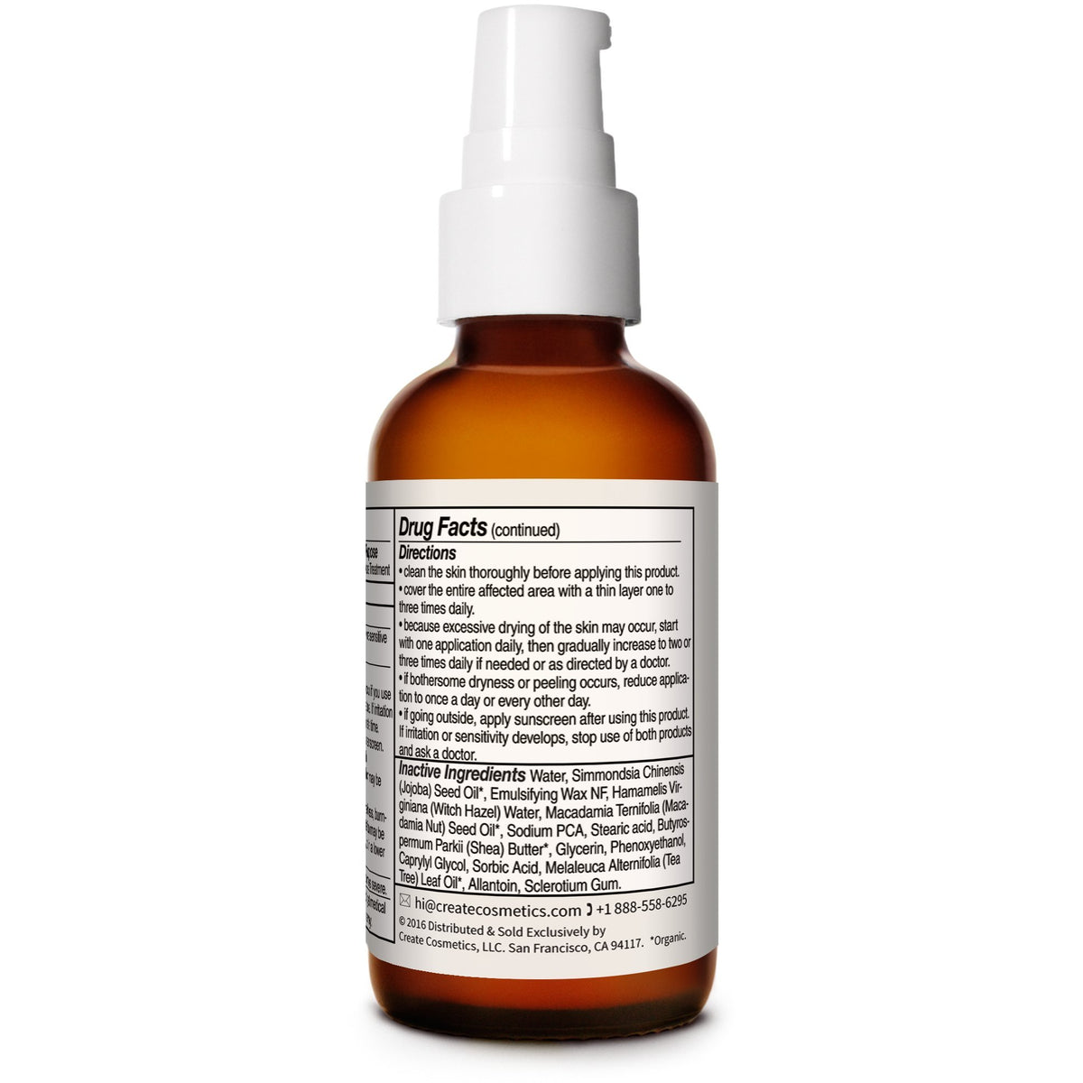 Micronized benzoyl peroxide icon on Create Cosmetics BPT10 packaging for deeper delivery.