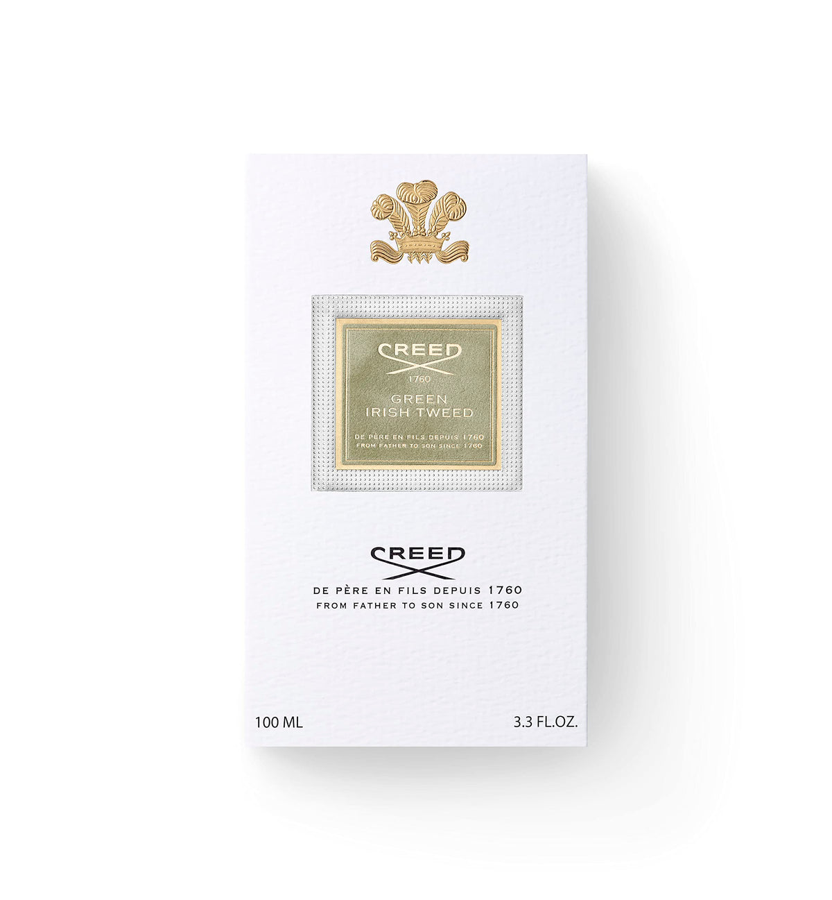 Creed Green Irish Tweed box front, elegant packaging for gifting.