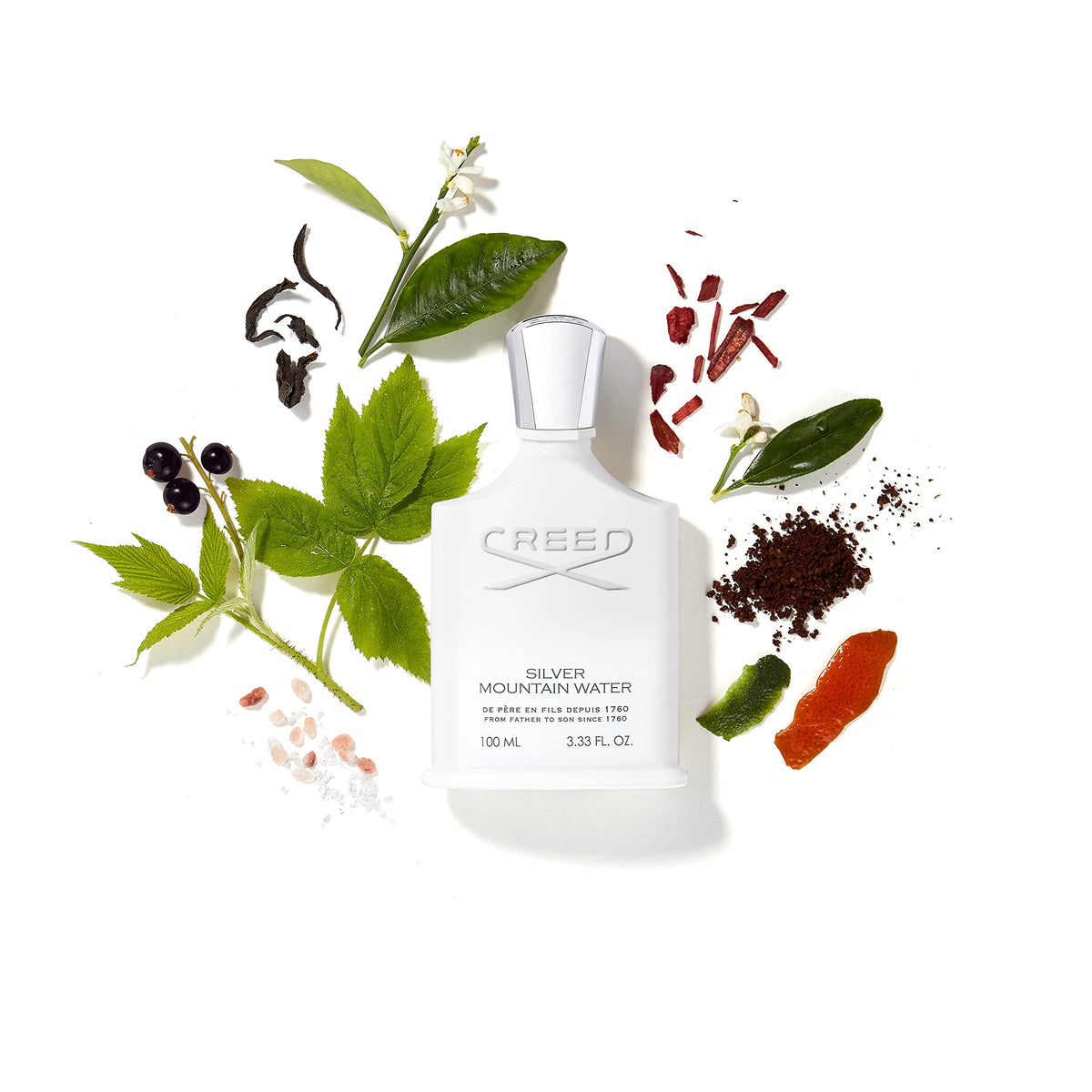 Creed Silver Mountain Water elegant bottle showcases luxury scent from top to base.