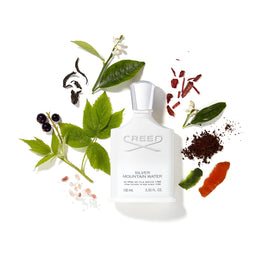 Creed Silver Mountain Water label closeup reveals authentic branding and premium detailing.