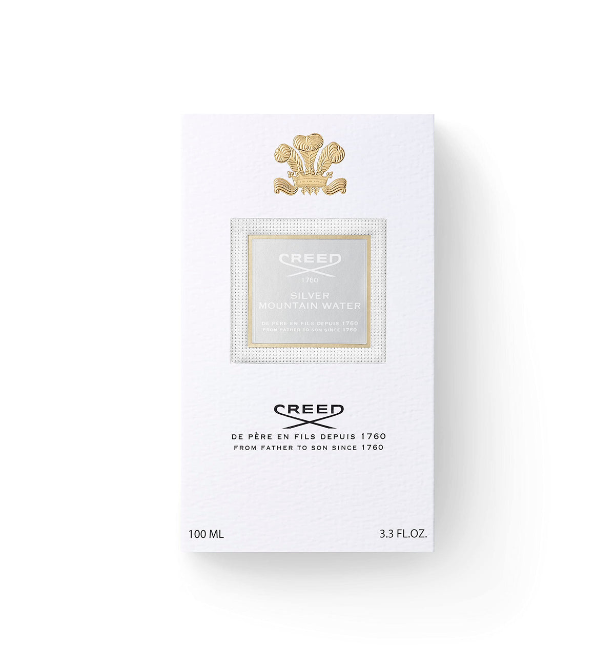 Creed Silver Mountain Water side view highlights sleek silhouette for daily luxury grooming.