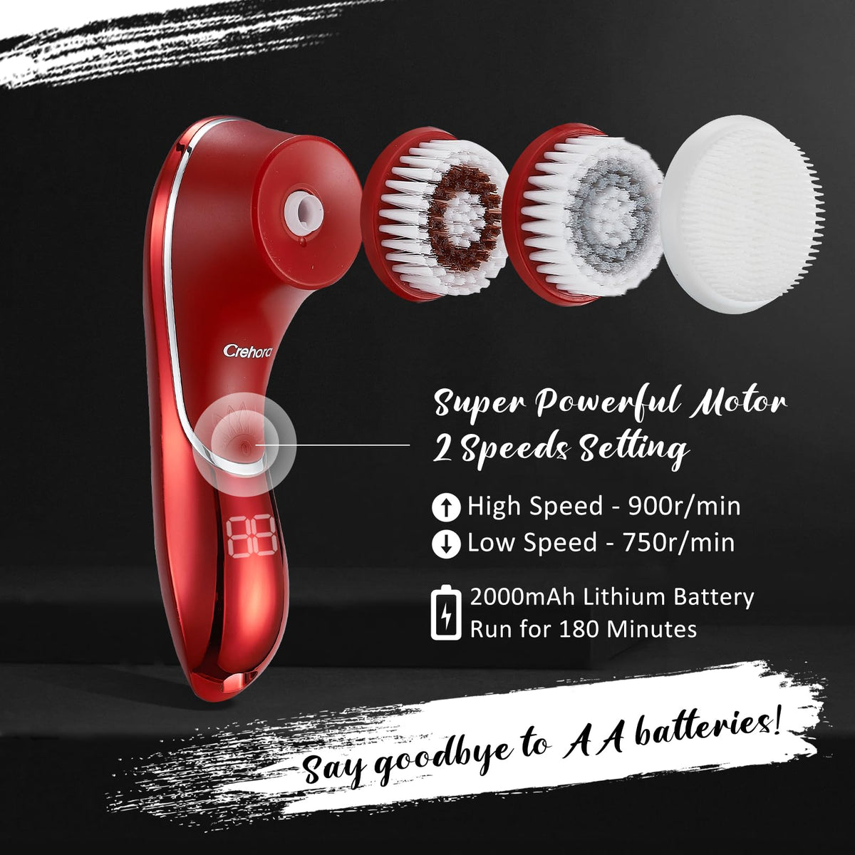 Crehora low-speed rotation demonstrates comfortable daily cleansing at 750 rpm