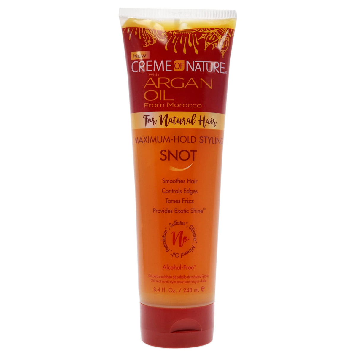 Creme of Nature Argan Oil Maximun Hold Styling Snot Gel bottle for defined, flake-free styling