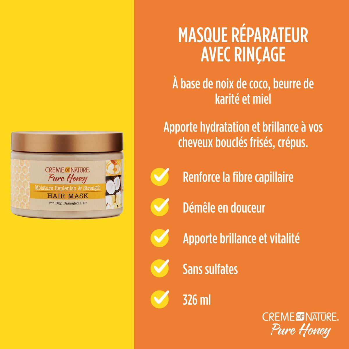 Applying Creme of Nature Hair Mask shows smooth glide for detangling.