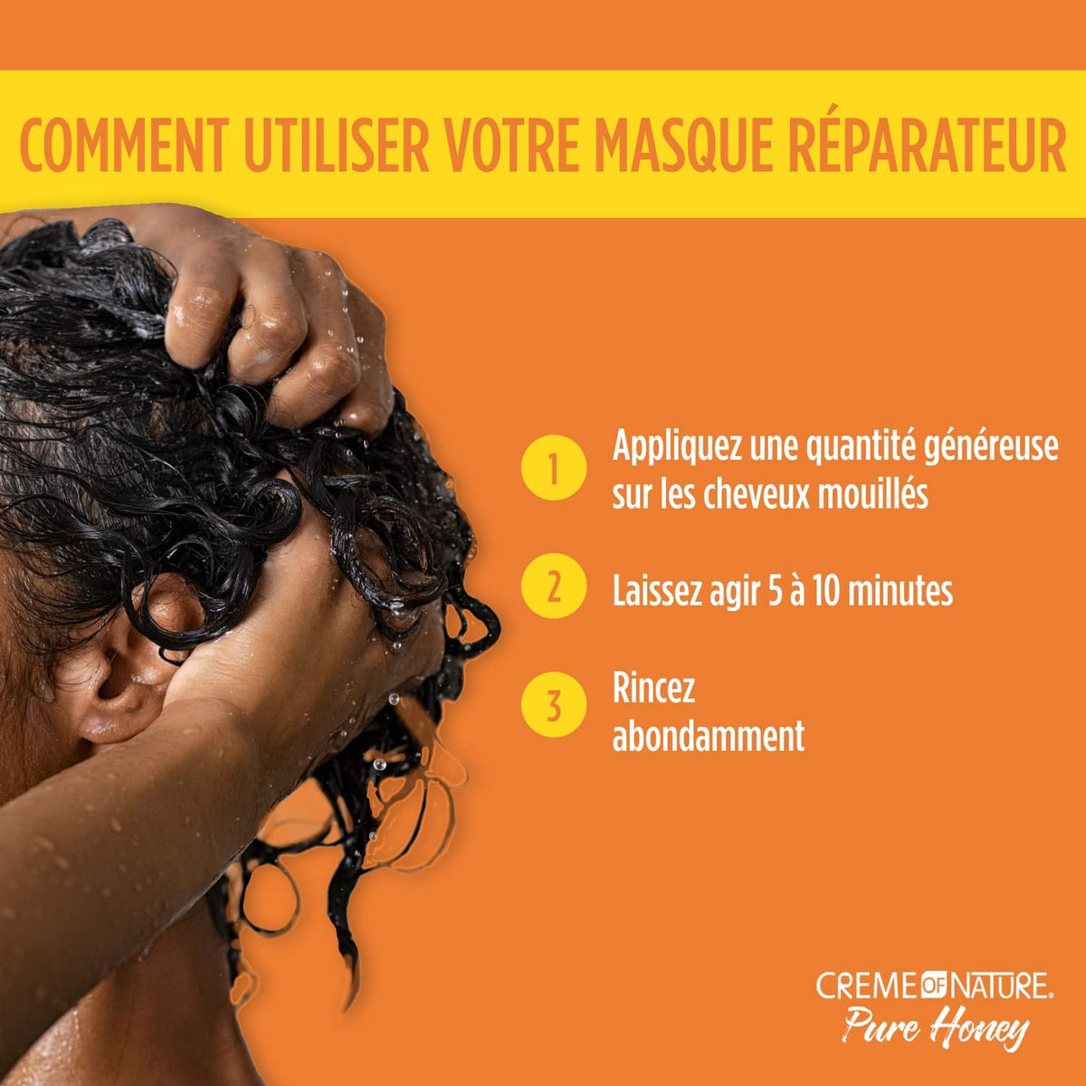 Label highlights no sulfates and no mineral oil for Creme of Nature care.