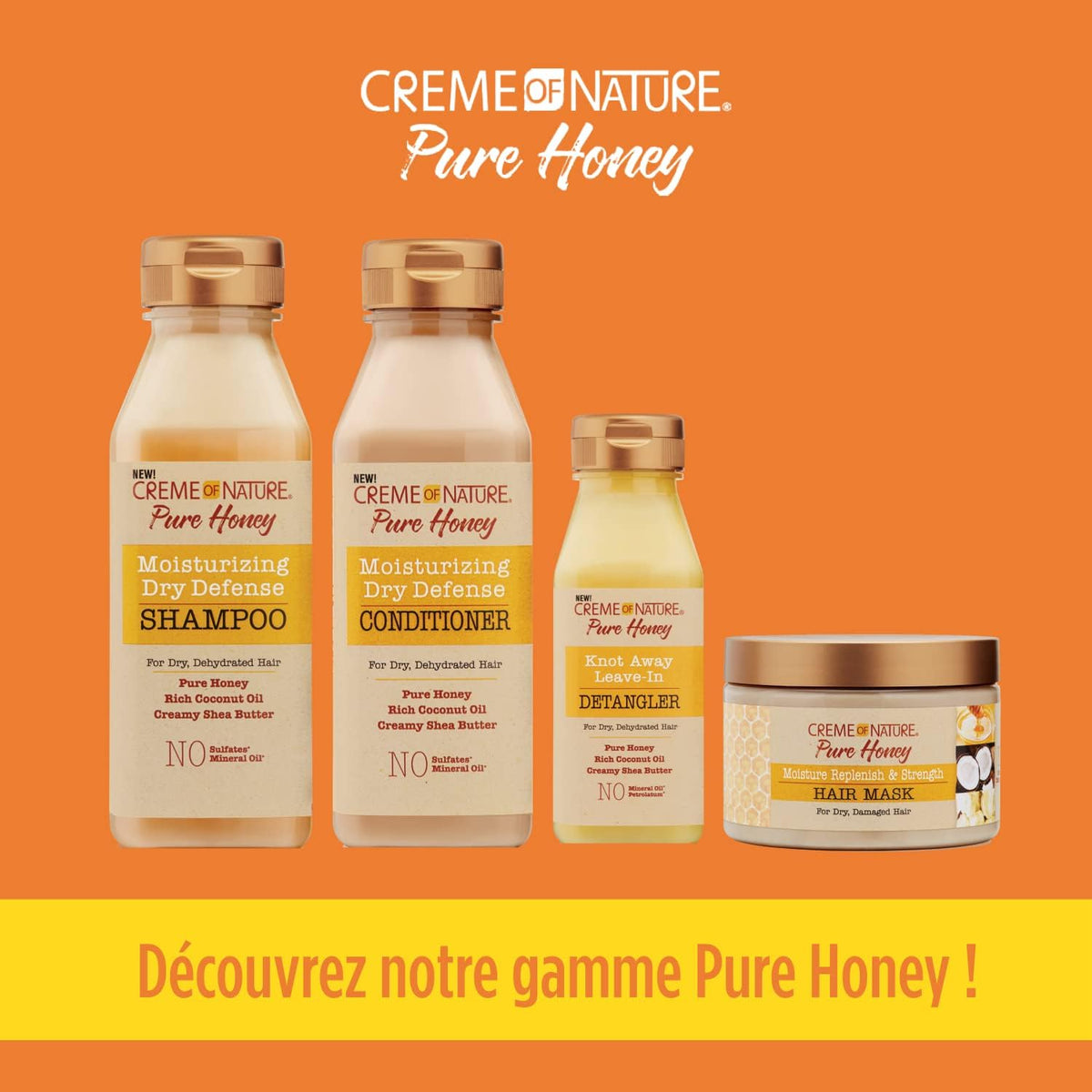 Shelf-ready Creme of Nature packaging signals a natural formula for routine use.