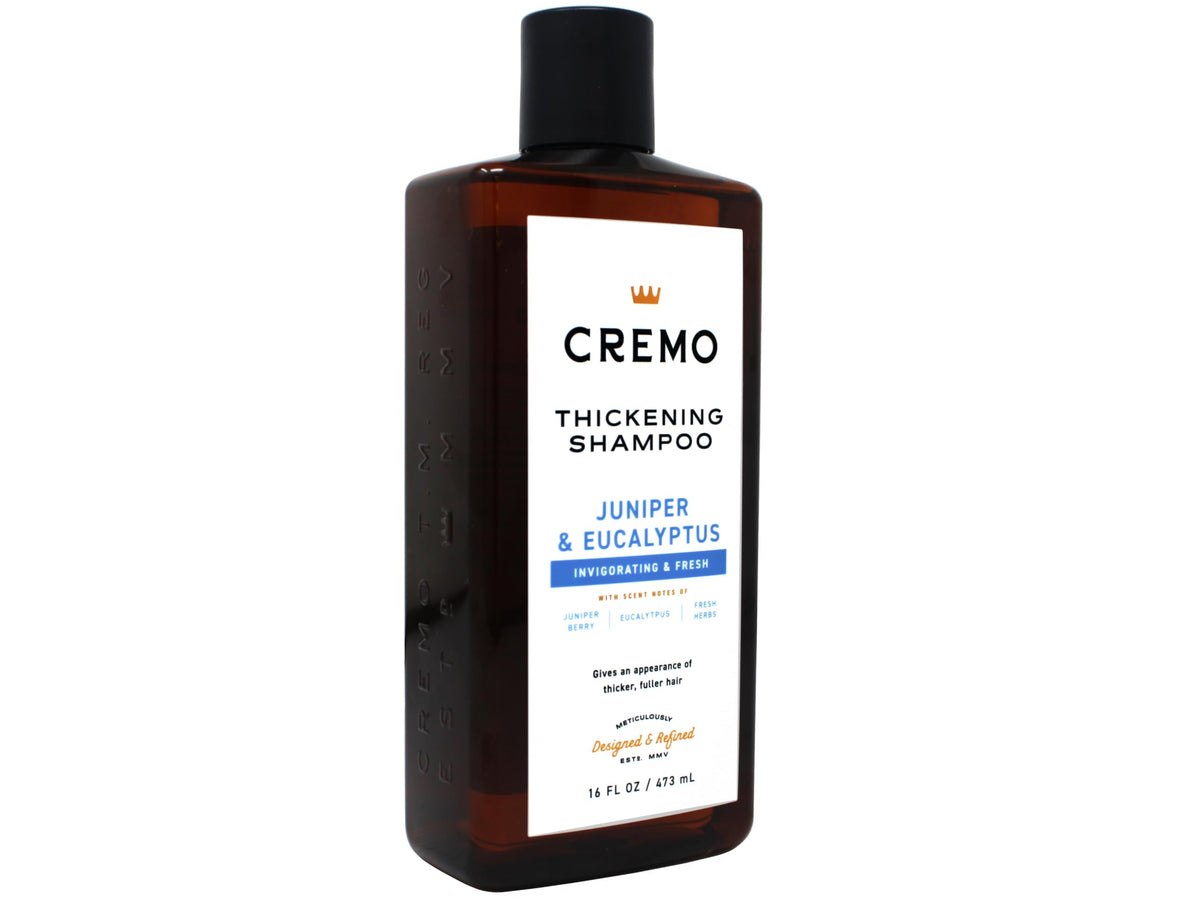 Cremo ingredients label close-up suggesting barber-grade thickening formula.