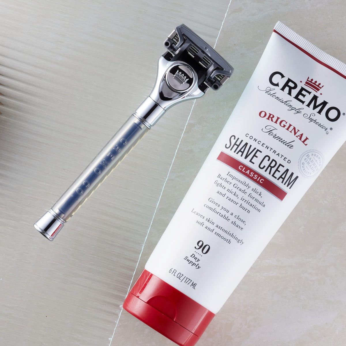 Cremo Barber-Grade Quality Razor close-up on premium blades.