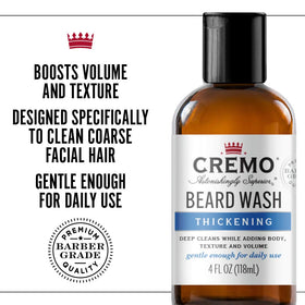 Cremo Beard Wash Daily Use Foam supports gentle cleansing for coarse facial hair